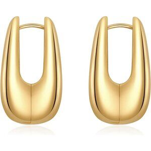 Women's Gold Plated Chunky Square Hoop Earnings Nickle Free Dangle Jewelry
